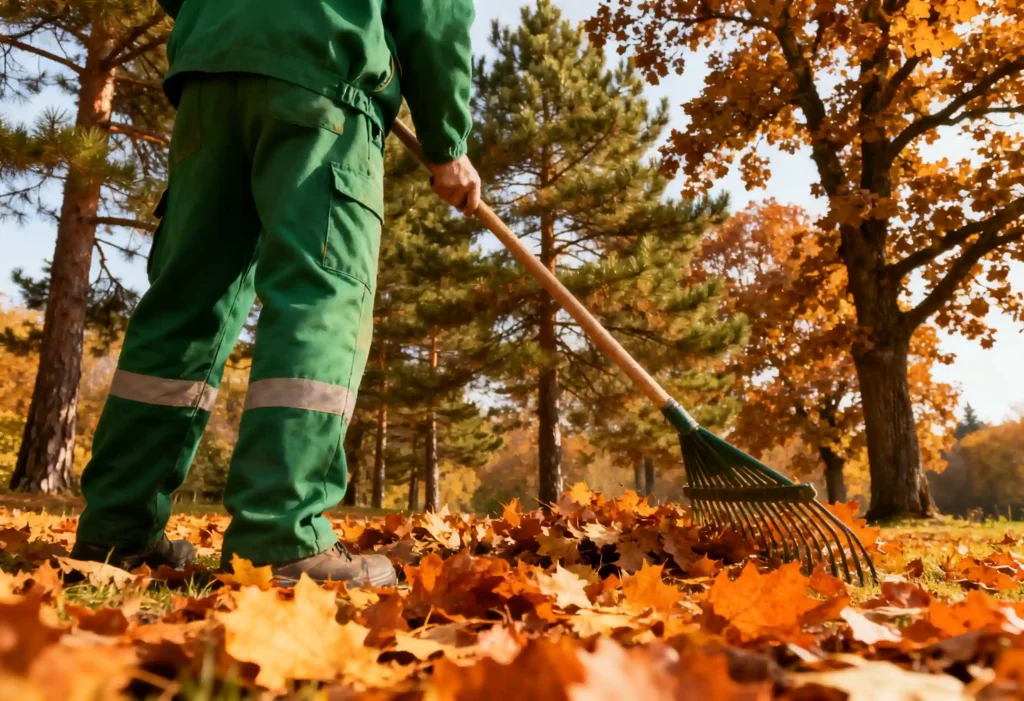 freepik a gardener in a green uniform raking autumn leaves among pine and oak goldenorange tones clear day no face visible square. 0053 freepik a gardener in a green uniform raking autumn leaves among pine and oak goldenorange tones clear day no face visible square. 0053