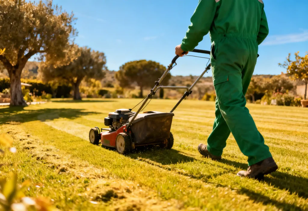 freepik gardener in green uniform pushing mower across a manicured lawn in sunny mediterranean countryside trees and blue sky no face visible 0051 freepik gardener in green uniform pushing mower across a manicured lawn in sunny mediterranean countryside trees and blue sky no face visible 0051