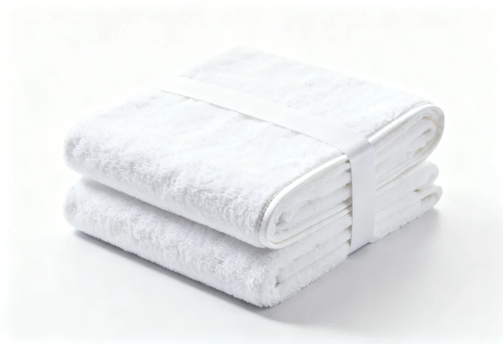 freepik square closeup of stacked white towels bound with a simple band crisp edges immaculate professional staging 0059